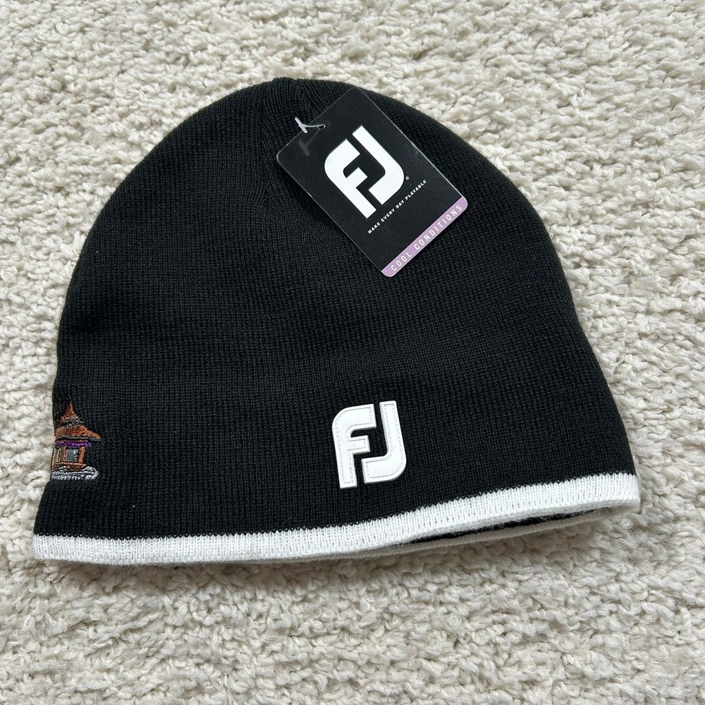 FootJoy Winter Beanie Black White FJ Microfleece Lined Golf Hat Skull Cap New